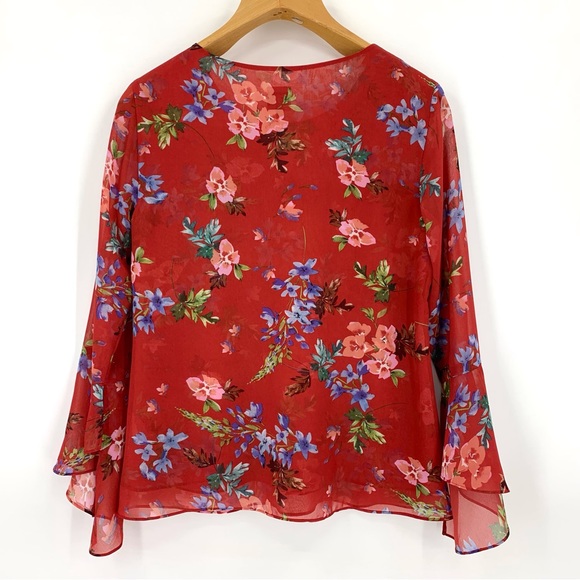 Cabi Devoted Blouse # 3590, Watercolour Floral Print 3/4 Bell Sleeve Top, Small - Picture 13 of 16